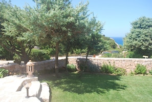 Villa front yard - Santa Reparata Bay visible in the background