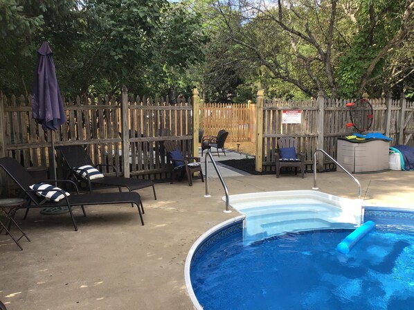 Pool with entrance to fire pit 