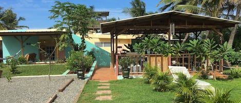 Front view of property showing 3 outdoor decks.