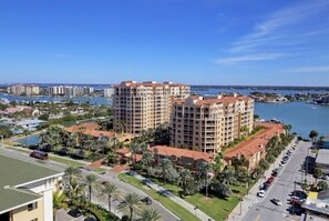 Aerial shot of Belle Harbor from beach. Front door and Baymont St on the right 