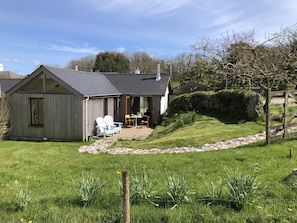 View from fields, showing the seclusion of the cottage