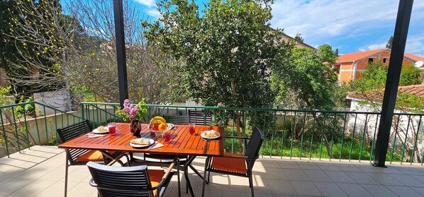 Dining terrace overlooking the garden