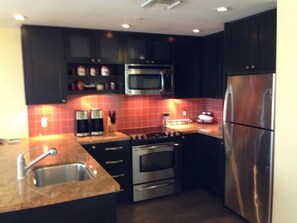 Stainless appliances and fully equipped modern kitchen