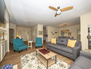 Living Room, Dining Area and Kitchen at 2 Pine Court