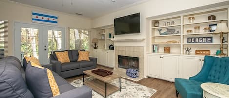 Living Room with All New Furniture, Flooring and Mounted Flat Screen TV at 2 Pine Court