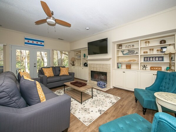 Living Room with All New Furniture, Flooring and Mounted Flat Screen TV at 2 Pine Court