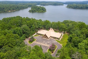 Surrounded by water and trees