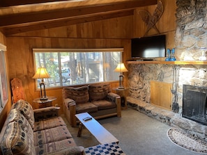 Living Room with Fireplace and Smart TV