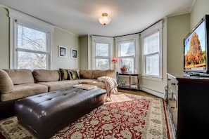 2nd floor Living Room with bay window overlooking gardens