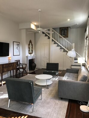 View of living room from kitchen.