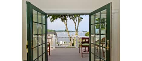 Glorious deck area overlooking Camden Harbor.