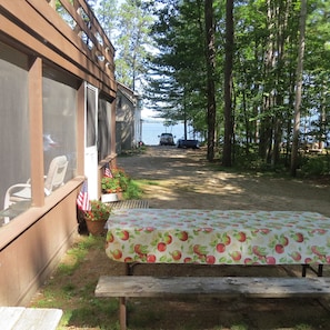 Lake in view at end of driveway