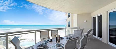 Balcony off Living Room,  Dine listening to the waves roll in!