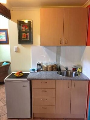 Your own kitchenette includes microwave, toaster, kettle and continental b/fast