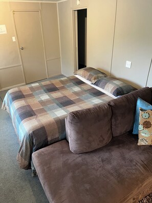 Queen size bed in living room
