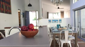 The dining room opens to our sheltered courtyard 