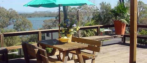 The deck over looking Wallis Lake