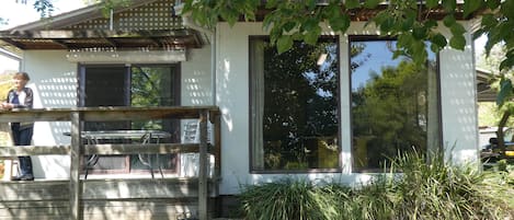 Picture windows and sun deck looking down Kiewa Valley