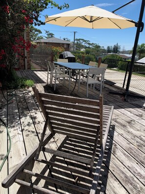 Large gated 9m x 4 deck with BBQ