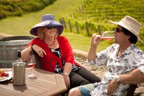 Adele and Roger: cycle to nearby Mahana Winery