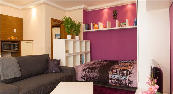 bedroom and living room
