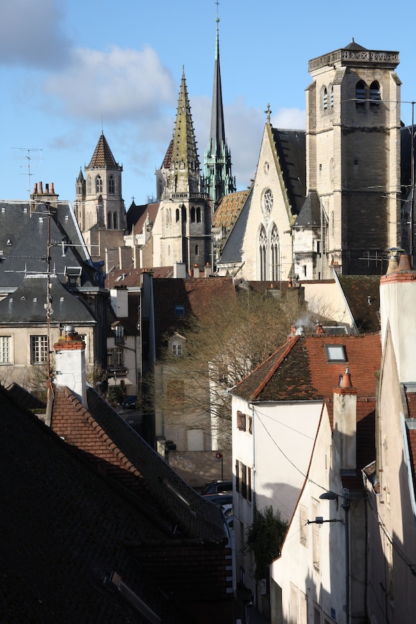 Beautiful view from the living area and main bedroom to St Bénigne cathédrale.