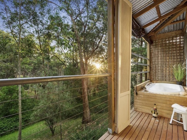 2 person spa on the back deck overlooking Doctors Gully.
