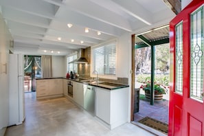 Kitchen with garden views