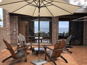 Outdoor sheltered patio with sun and views 