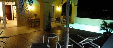 Our private deck at night