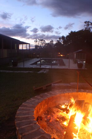 Outside firepit.  Sit under the stars (check   local fire bans).