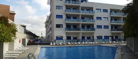 Apartments facade and swimming pool