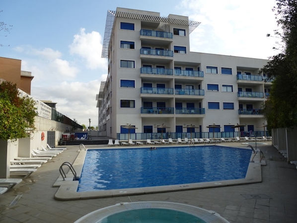 Apartments facade and swimming pool