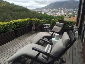 mountain and city views.