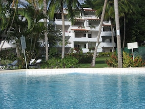 View from pool to our 4balconies on top 2 floors