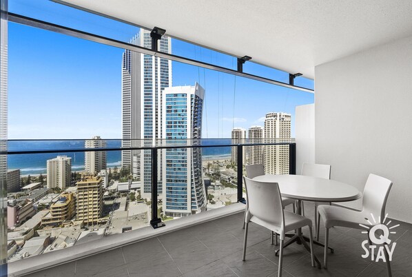 Enjoy your morning coffee in this spacious balcony area with ocean view