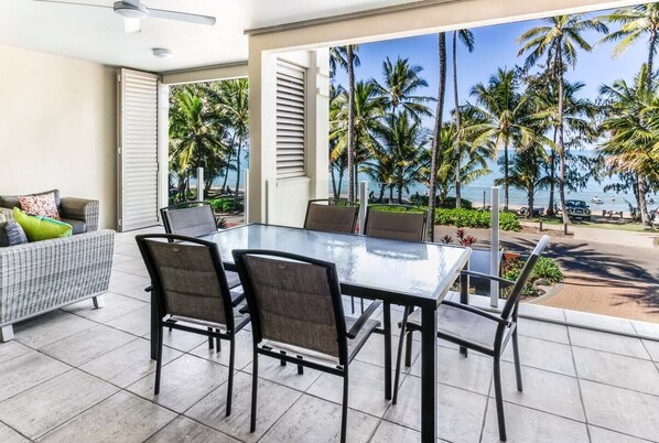 Soak up scenic beachfront views from the comfort of your private balcony, where you can dine alfresco or cosy up on the lounge with your favourite novel.