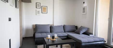 Angled Sofa - we love how comfortable it is. When pulled out it becomes a huge s