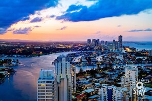 The picturesque city view with the ocean as the backdrop from the balcony😻