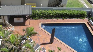 Looking down from the balcony.