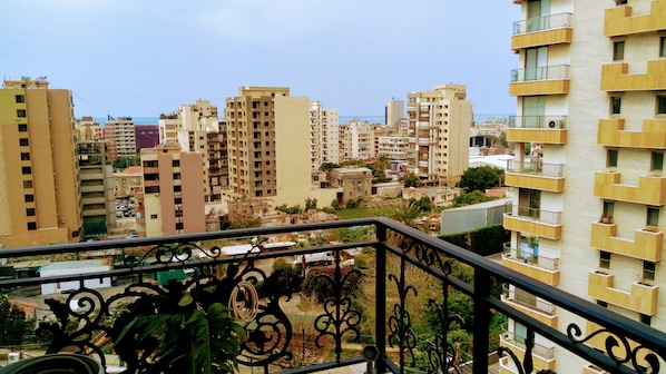 Corner terrace view, overlooking the Mediterranean Sea.