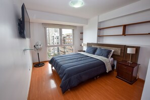 Deluxe Master Bedroom with Queen Size Bed,  Smart TV and Safe.