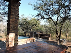 Patio with the splash pool and bbq/braai area closely situated to the house.