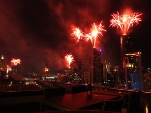 NYE 2018 fireworks as seen from the penthouse terrace