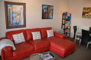 Lounge and dining area, library and games with guest book and local area guide