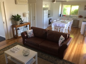 Kitchen fully stocked with cutlery, crockery, appliances & coffee machine