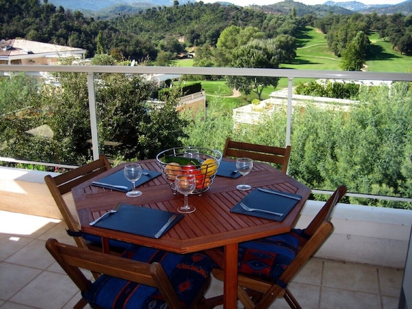 View from the West facing terrace over the golf course towards the Esterel hills