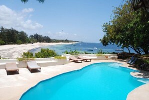 View across pool to beach