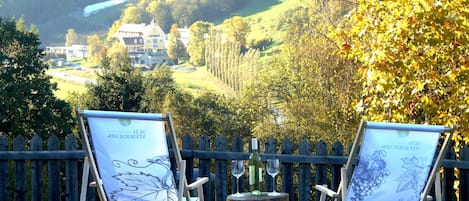 Ausblick vom Garten zum Weingut Silberberg