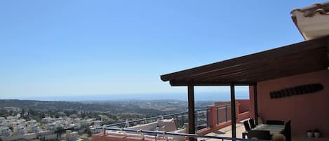 Terrace with view across Paphos and the Mediterranean Sea 